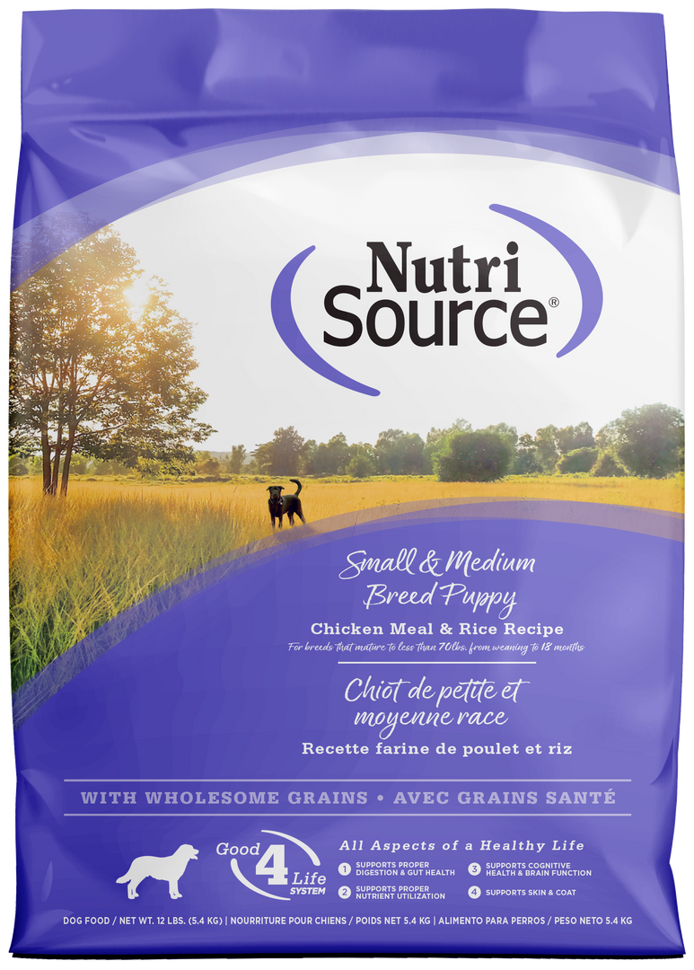 NutriSource - Chiot Petite et Moyenne Race - Poulet et Riz - Nourriture Sèche pour Chiens