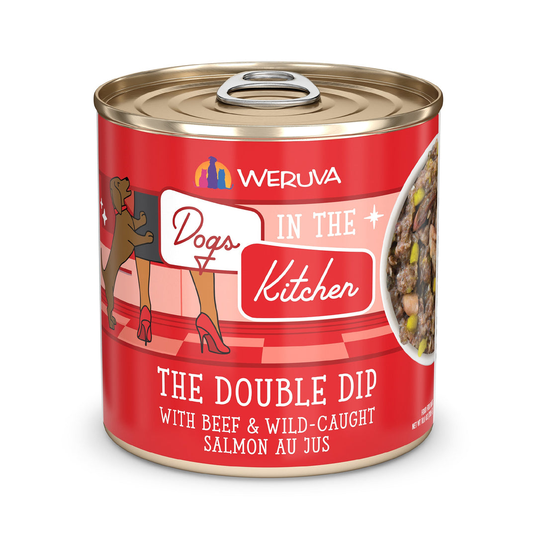Weruva Dogs in the Kitchen - Chien "The Double Dip" avec Boeuf et Saumon Sauvage au Jus - Nourriture Humide Sans Grains pour Chiens