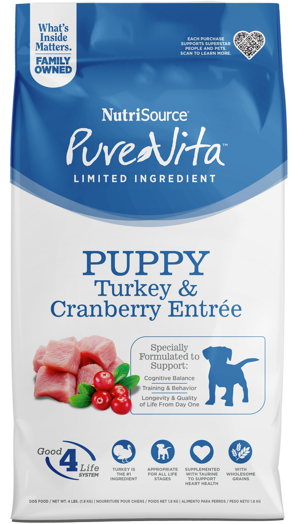 NutriSource PureVita - Chiot Dinde et Canneberge - Nourriture Sèche à Ingrédients Limités pour Chiens