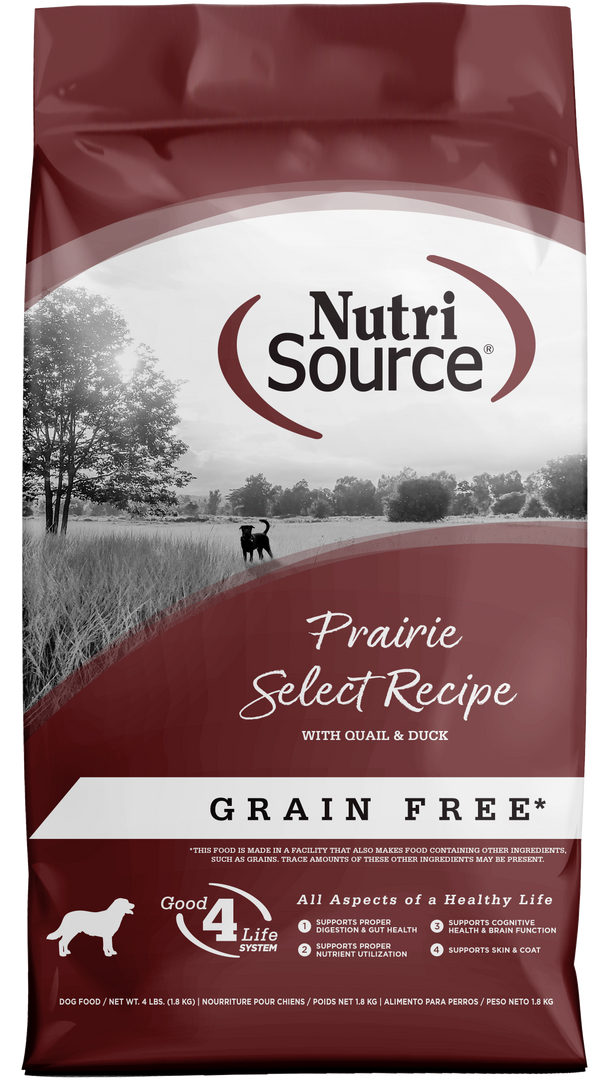 NutriSource - Chien Caille et Canard (Prairie Select) - Nourriture Sèche Sans Grains pour Chiens