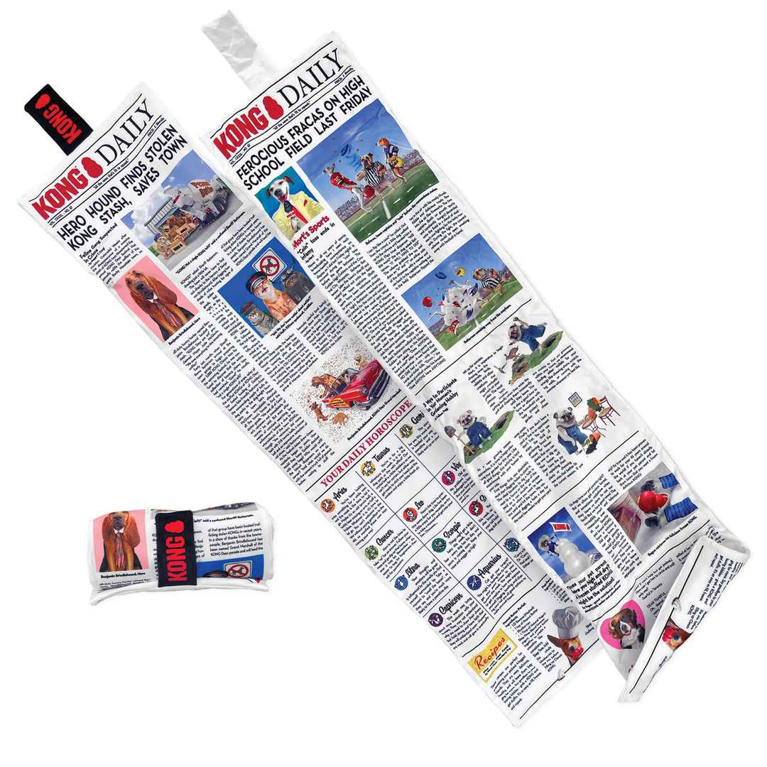 Kong - Rouleau de Journal Quotidien 90 cm de Long avec 6 Couineurs - Jouet de Tiraillement pour Chiens