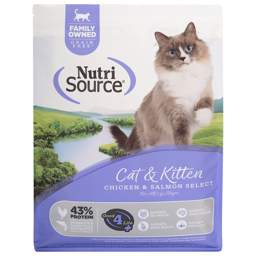 NutriSource - Chat & Chaton Poulet et Saumon - Nourriture Sèche Sans Grains pour Chats