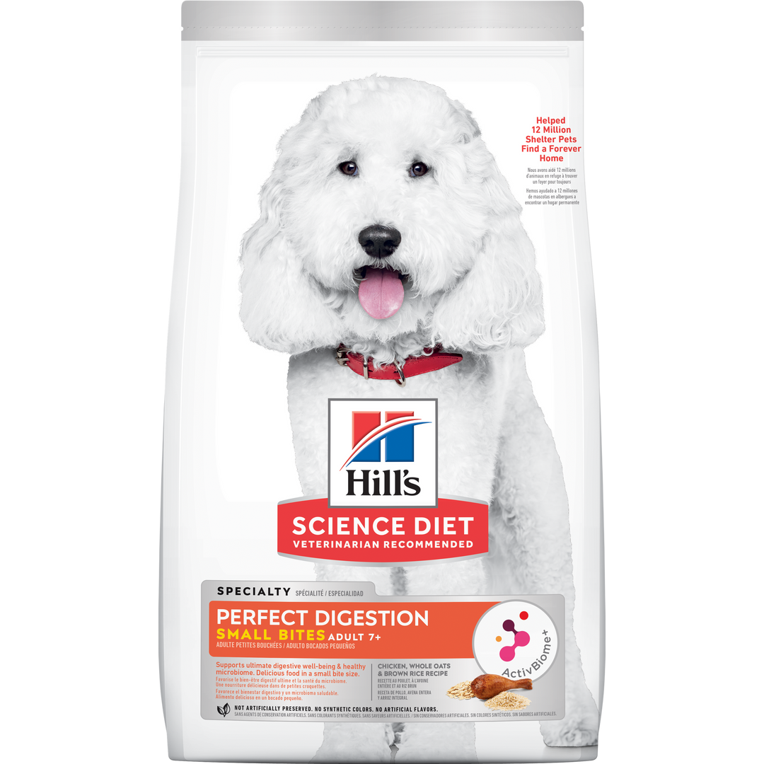 Hill's Science Diet - Digestion Parfaite (Perfect Digestion), Petites Bouchées Poulet et Riz Brun - Nourriture Sèche pour Chiens Adultes 7+ Ans