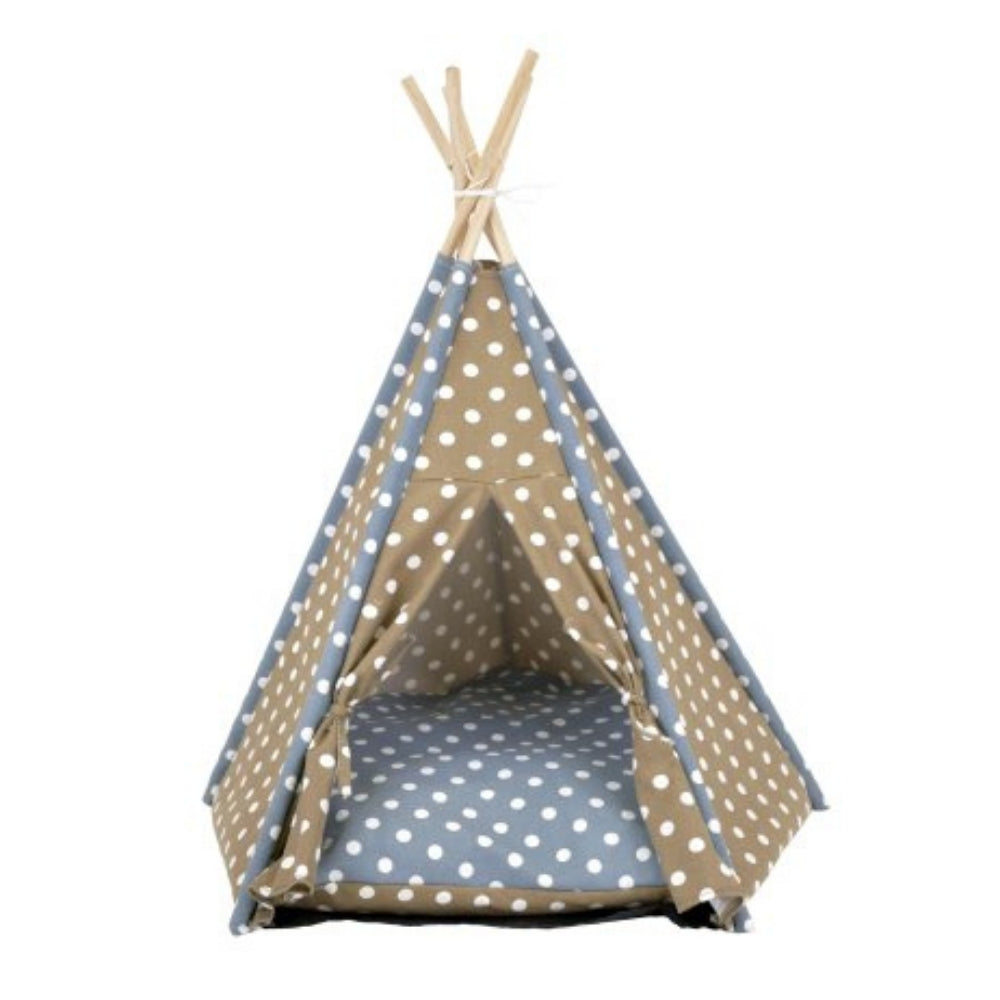 BUD'Z Tente Style Tipi Bleue & Sable à Pois Blancs