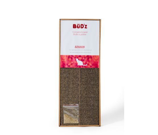 BüD'z - Grande Boite à Gratter en Carton avec Sachet D'Herbe à Chat (56 x 22 x 5 cm)
