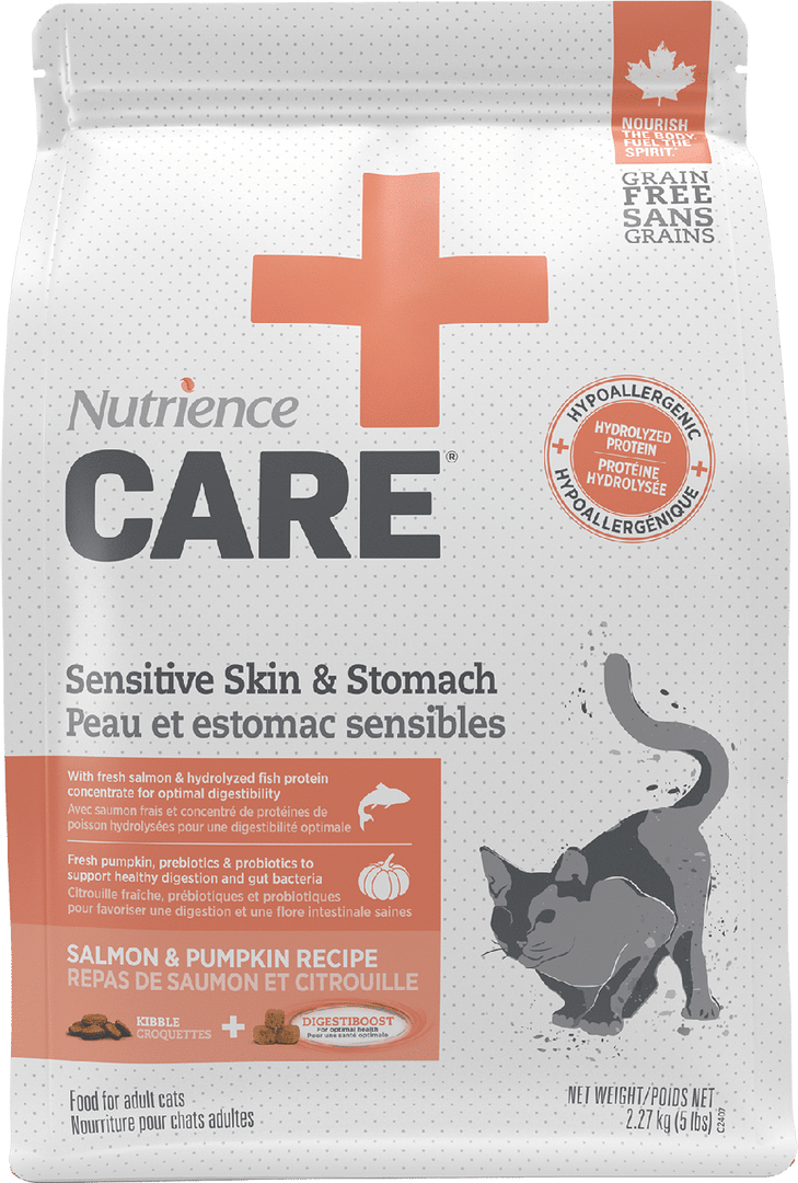 Nutrience Care - Chat Adulte Peau et Estomac Sensibles Saumon et Citrouille - Nourriture Sèche Sans Grains pour Chats