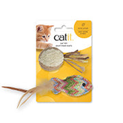 Catit - Jouet Poisson Tissé en Paille et Balle en Ratine pour Chats