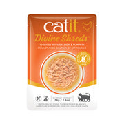Catit Divine Shreds - Chat Poulet avec Saumon et Citrouilles en Bouillon - Nourriture Humide Sans Grains pour Chats en Sachet