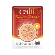 CATIT DIVINE SHREDS Chat Poulet, Thon & Carotte en Bouillon 75g