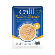 Catit Divine Shreds - Chat Poulet avec Maquereau et Brocoli en Bouillon - Nourriture Humide Sans Grains pour Chats en Sachet