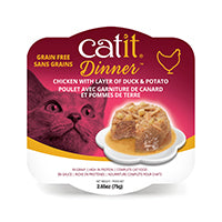 Catit Dinner - Chat Poulet avec Garniture de Canard et Pommes de Terre en Sauce - Nourriture Humide Sans Grains pour Chats