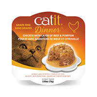 Catit Dinner - Chat Poulet avec Garniture de Boeuf et Citrouille en Sauce - Nourriture Humide Sans Grains pour Chats