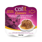 Catit Dinner - Chat Poisson avec Garniture de Saumon et Haricots Verts en Sauce - Nourriture Humide Sans Grains pour Chats