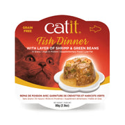*CATIT DINNER Chat Poisson, Crevettes & Haricots Verts en Sauce 80g