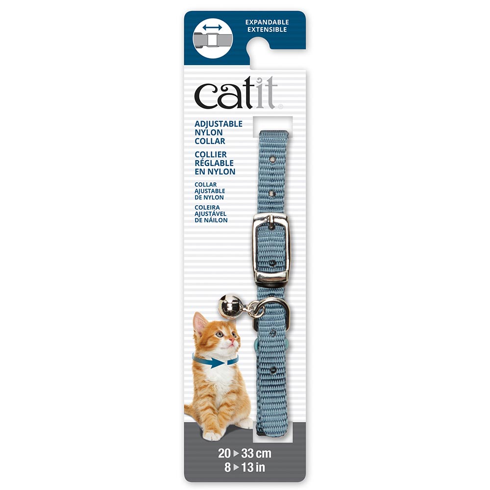 *CATIT Collier Nylon Extensible/Boucle Métal 8-13" Bleu
