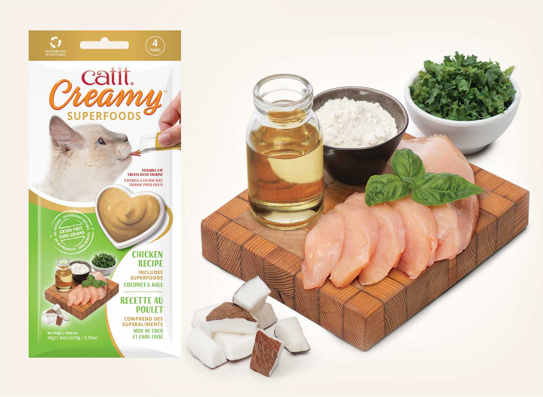 Catit Creamy Superaliments - Poulet, Noix de Coco et Chou Frisé - Gâteries à Lécher Sans Grains pour Chats