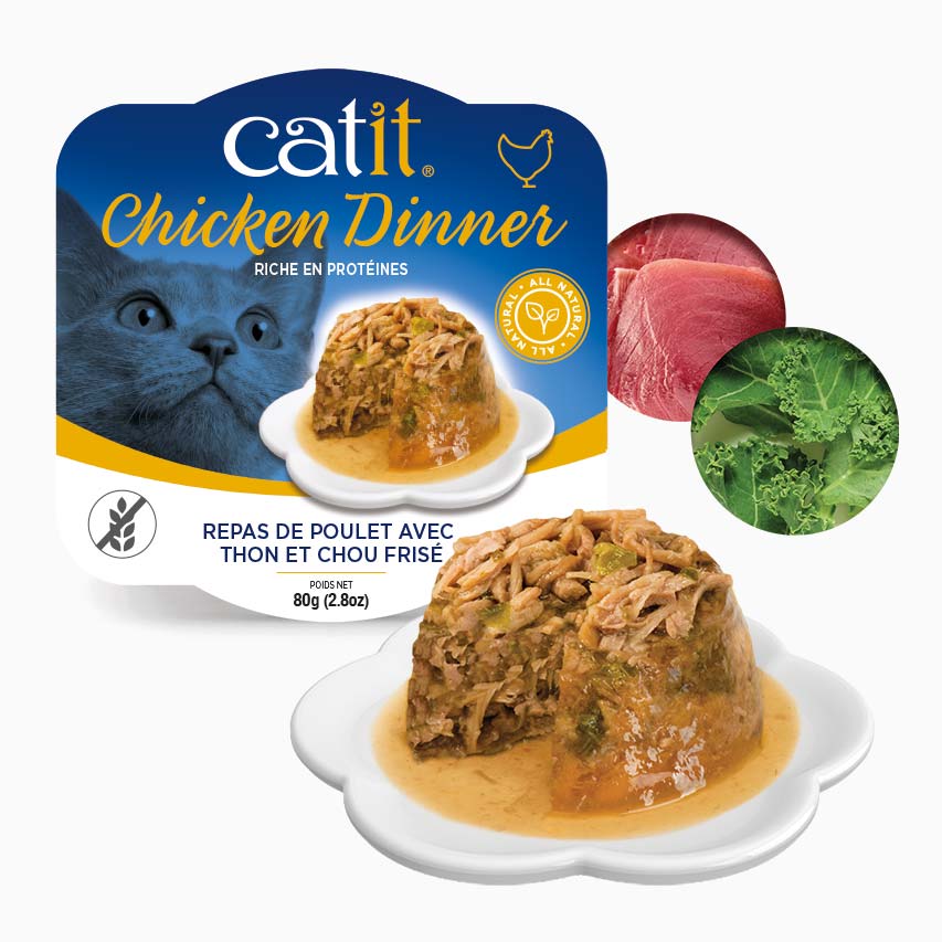 Catit Dinner - Poulet avec Garniture de Thon et Chou Vert en Sauce - Nourriture Humide Sans Grains pour Chats