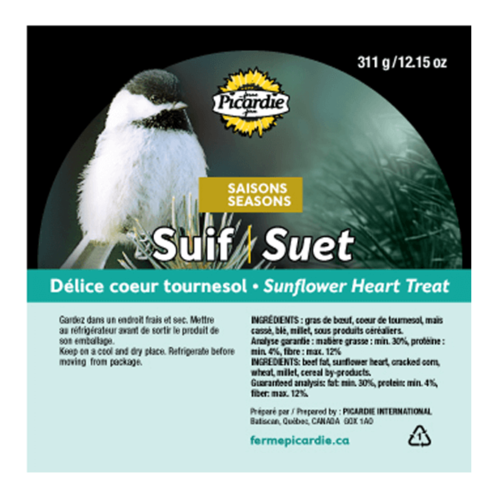 PICARDIE Suif Coeur Tournesol 345g pour Oiseaux Sauvages