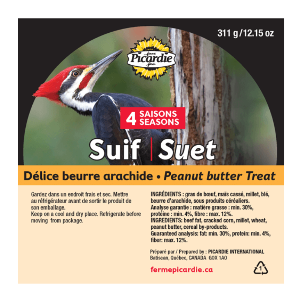 PICARDIE Suif Beurre d'Arachide 345g pour Oiseaux Sauvages