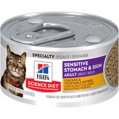 Hill's Science Diet - Chat Adulte Estomac et Peau Sensible Pâté de Poulet et Légumes - Nourriture Humide pour Chats