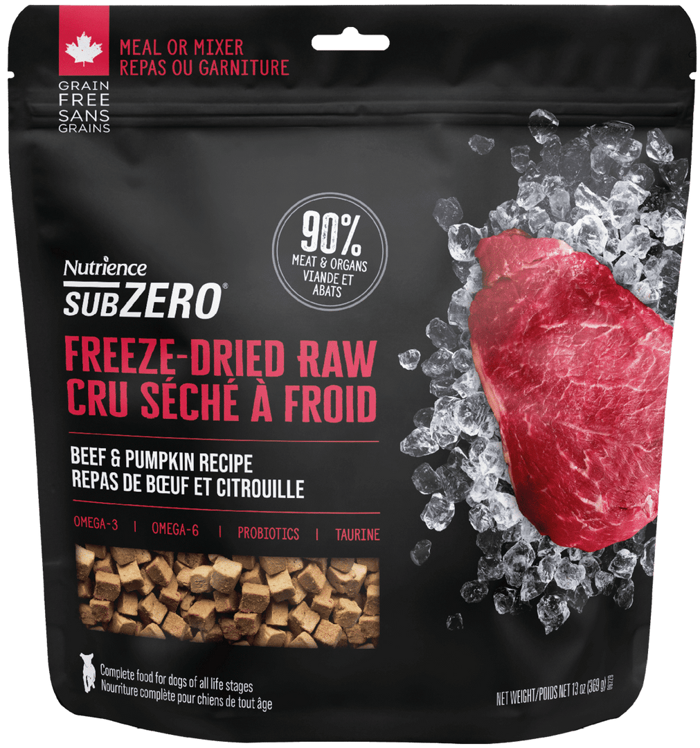 Nutrience Subzero Lyophilisé - Boeuf et Citrouille - Garniture ou Nourriture Sèche Sans Grains pour Chiens