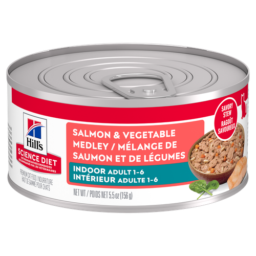 Hill's Science Diet - Ragoût de Saumon et Légumes en Sauce - Nourriture Humide pour Chats d'Intérieur Adultes 1-6 Ans