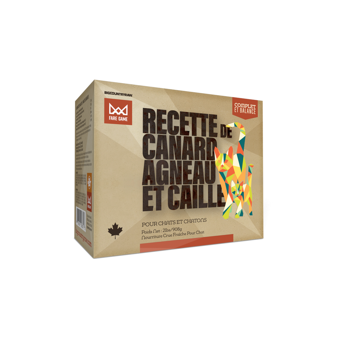 Big Country Raw Fare Game - Caille, Canard et Agneau - Nourriture Crue Congelée pour Chats