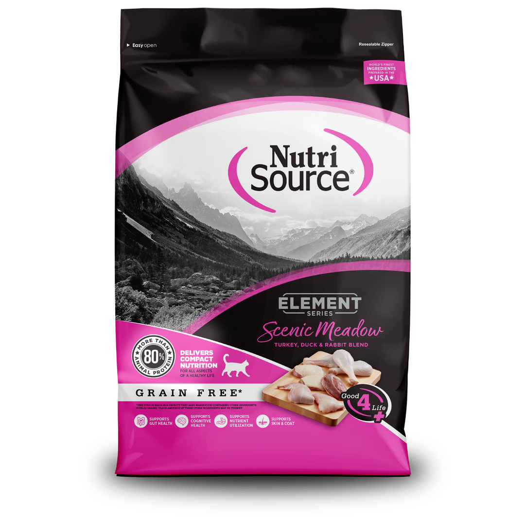NutriSource Element - Chat Scenic Meadow Dinde, Canard et Lapin - Nourriture Sèche Sans Grains pour Chats