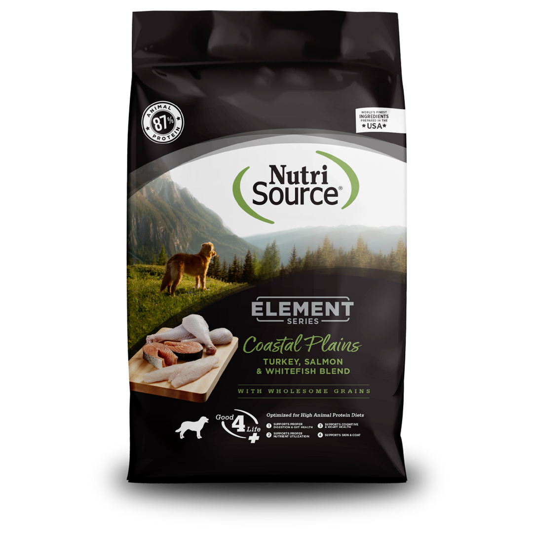 NutriSource Element Series - Chien Costal Plains Dinde, Saumon et Poisson Blanc avec Grains Anciens - Nourriture Sèche pour Chiens