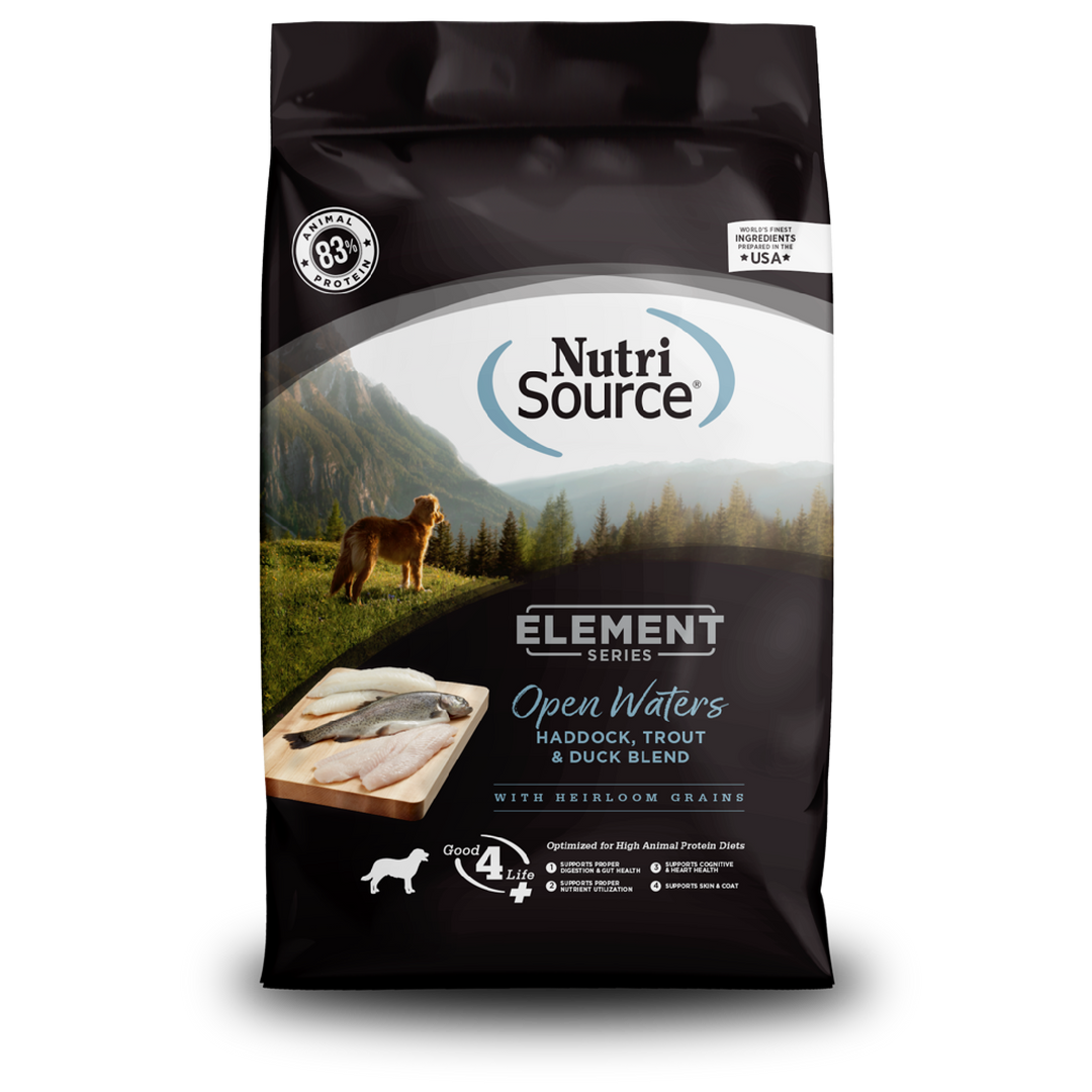 NutriSource Element Series - Chien Open Waters Églefin, Truite et Canard avec Grains Anciens - Nourriture Sèche pour Chiens