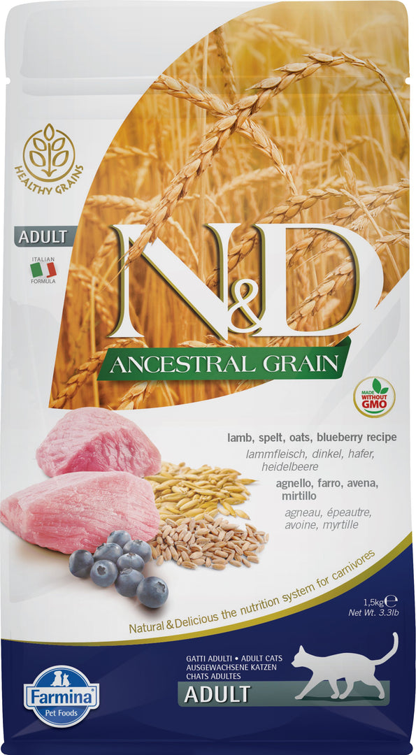 Farmina N&D Grains Ancestraux - Chat  Agneau et Myrtille - Nourriture Sèche pour Chats