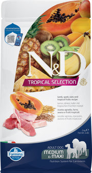 Farmina N&D Tropical Selection - Agneau, Épeautre, Avoine et Fruits Tropicaux - Nourriture Sèche pour Chiens de Moyennes et Grandes Races