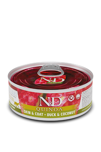 Famina N&D Quinoa - Chat Peau et Pelage Canard et Noix de Coco - Nourriture Humide Sans Grains pour Chats
