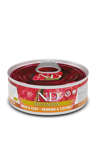 Famina N&D Quinoa - Chat Peau et Pelage Hareng et Noix de Coco - Nourriture Humide Sans Grains pour Chats
