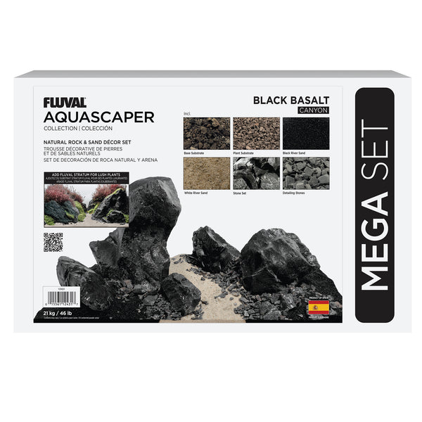 FLUVAL Trousse Déco Pierres & Sables, Black Basalt, Méga 21kg