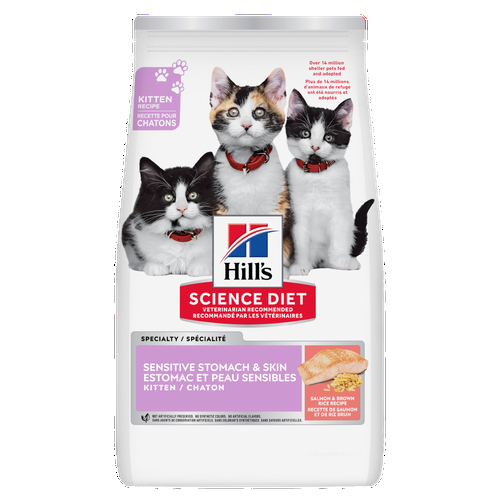 Hill's Science Diet - Estomac et Peau Sensibles, Saumon et Riz Brun - Nourriture Sèche pour Chatons