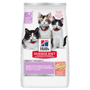 Hill's Science Diet - Estomac et Peau Sensibles, Saumon et Riz Brun - Nourriture Sèche pour Chatons