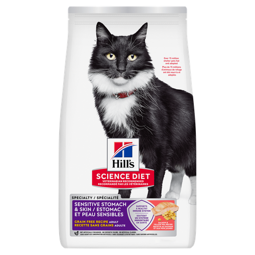Hill's Science Diet - Estomac et Peau Sensibles, Saumon et Pois Jaunes - Nourriture Sèche Sans Grains pour Chats Adultes