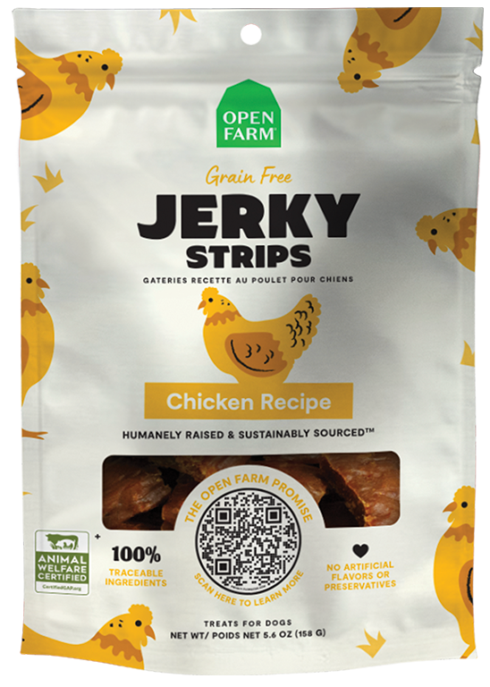 Open Farm - Lanières Jerky de Poulet - Gâteries Tendres Sans Grains pour Chiens