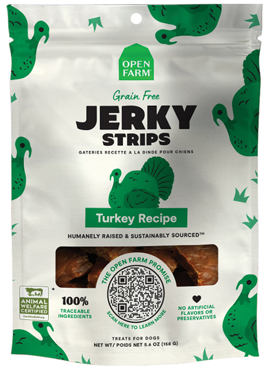Open Farm - Lanières Jerky de Dinde - Gâteries Tendres Sans Grains pour Chiens