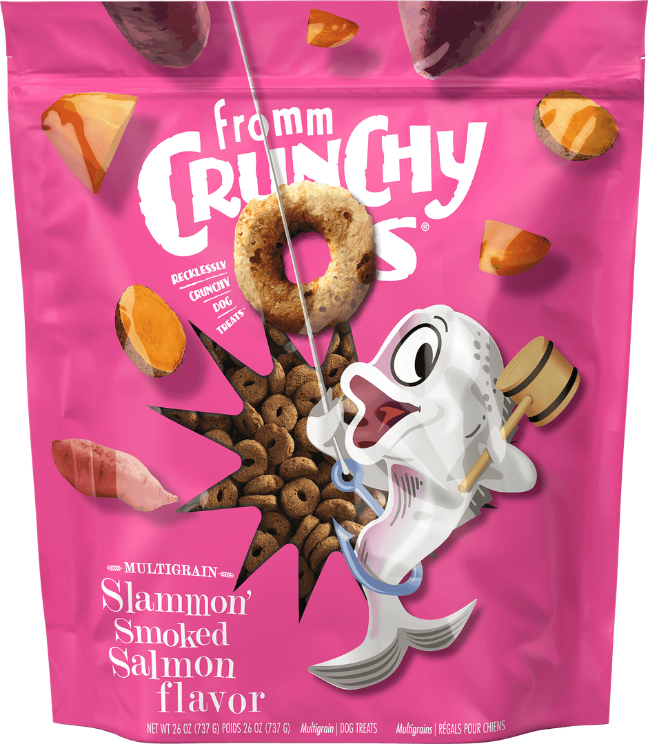 Fromm Crunchy O's - Slammom' Smoked Salmon - Gâteries Croquantes Multigrains pour Chiens