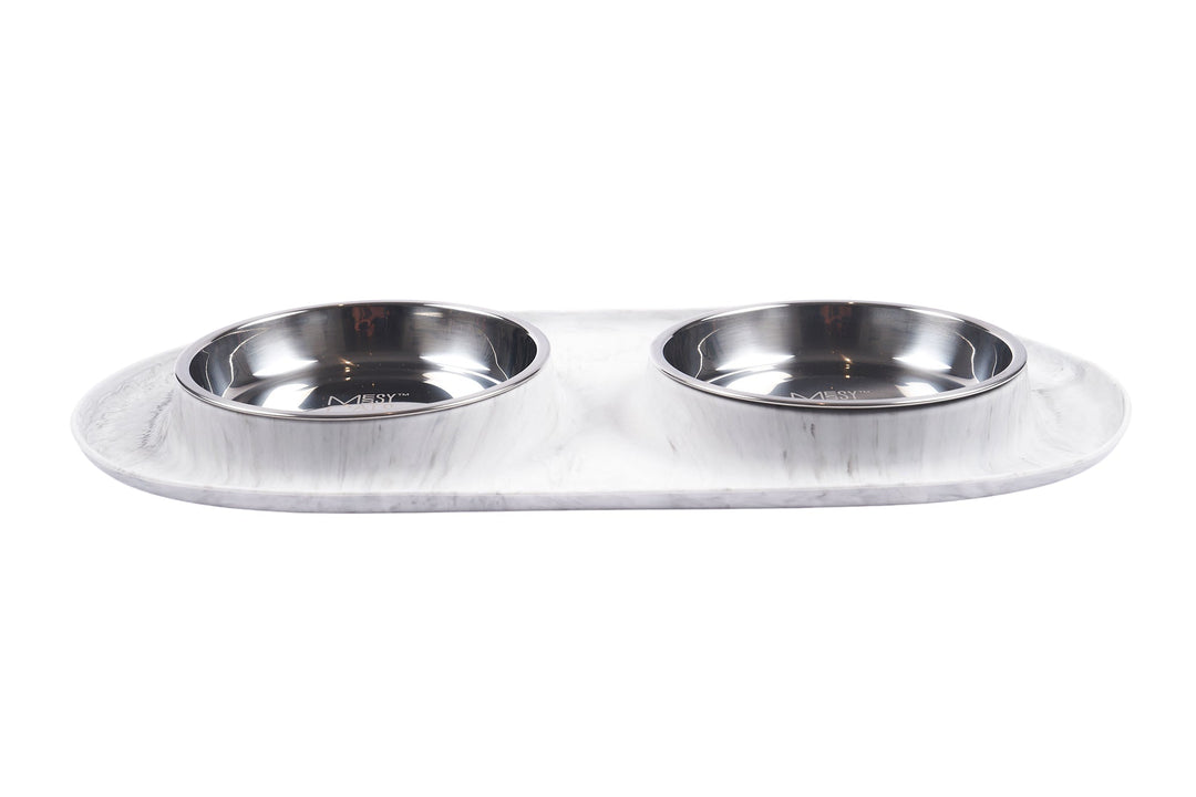 Messy Cats - Gamelle Double en Acier Inoxydable avec Base en Silicone - Bol pour Chats