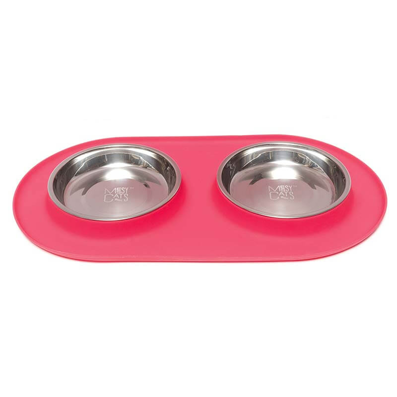 Messy Cats - Gamelle Double en Acier Inoxydable avec Base en Silicone - Bol pour Chats