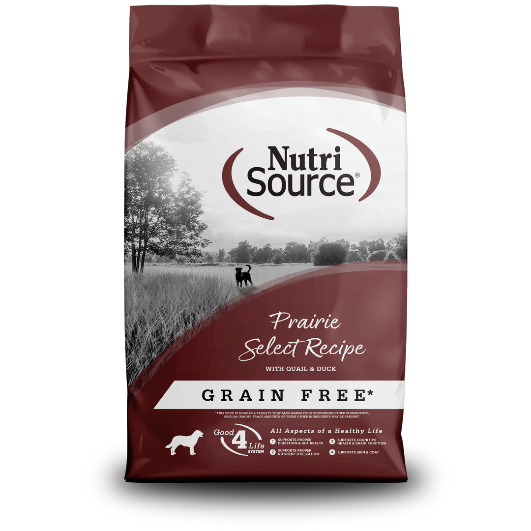 NutriSource - Chien Caille et Canard (Prairie Select) - Nourriture Sèche Sans Grains pour Chiens