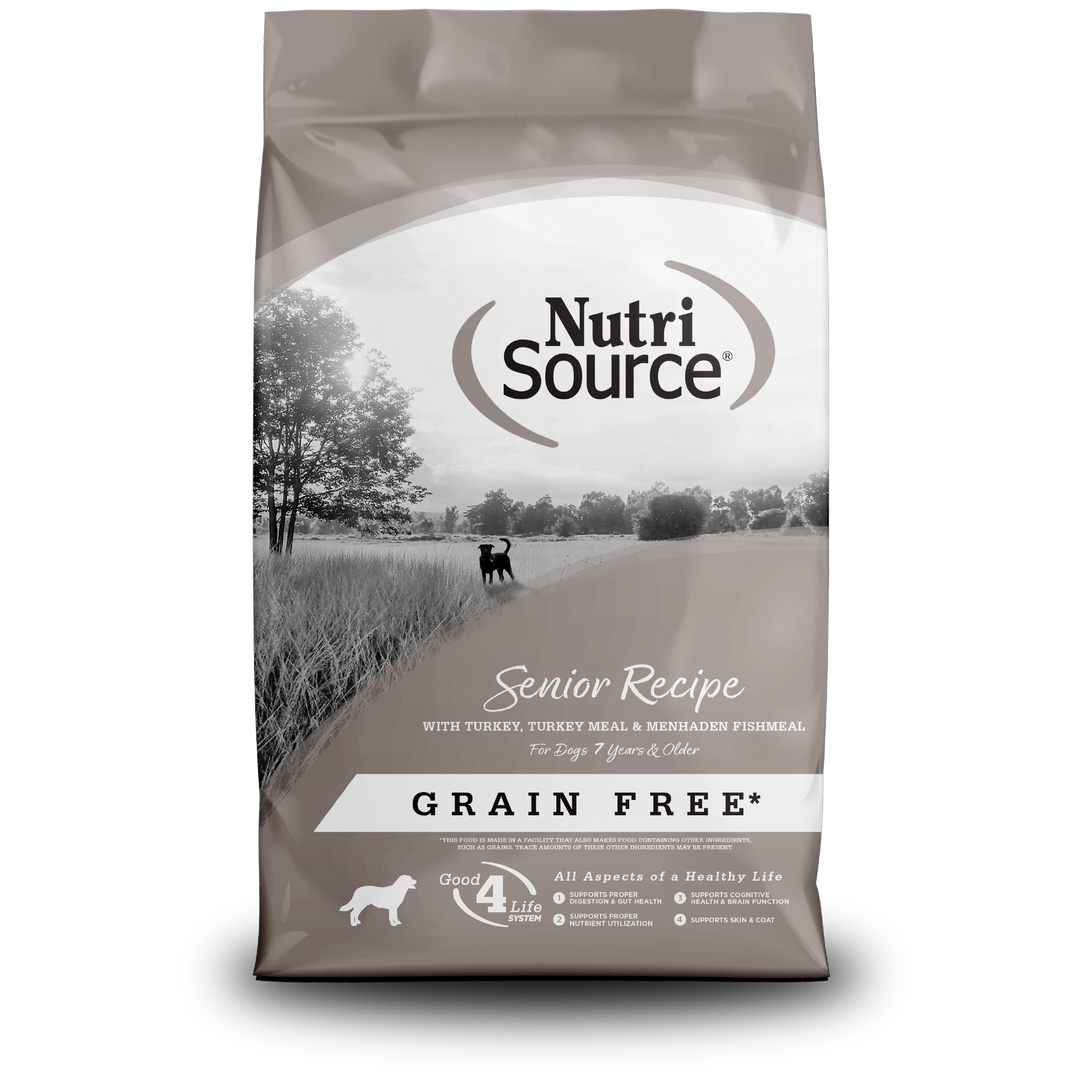 NutriSource Sans Grains - Dinde et Poisson Menhaden - Nourriture Sèche pour Chiens Seniors 7+ Ans