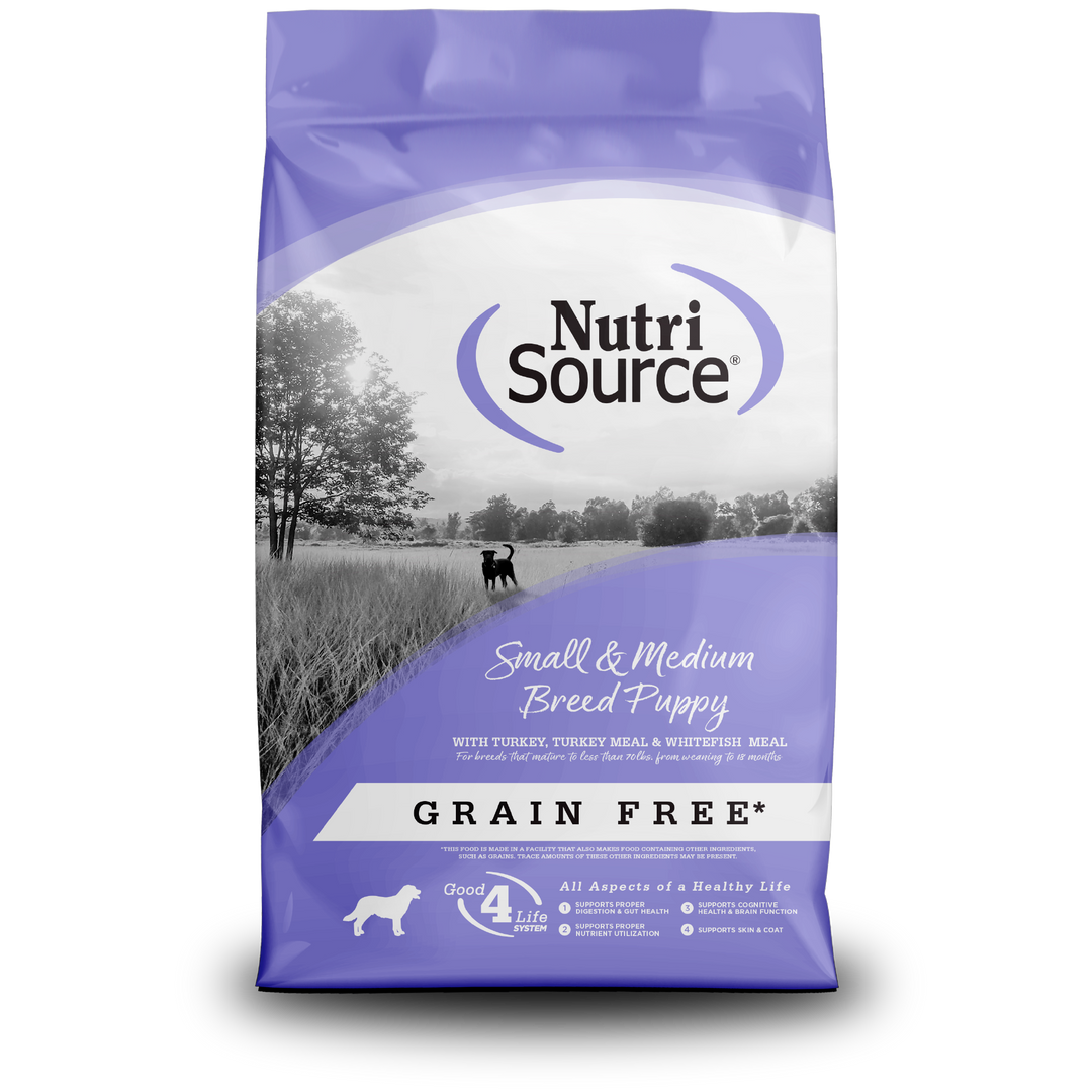 NutriSource - Chiot Petite et Moyenne Race Dinde et Poisson Blanc - Nourriture Sèche Sans Grains pour Chiens