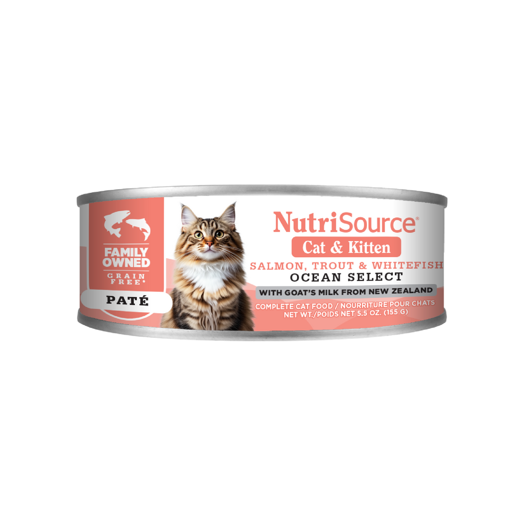 NutriSource - Ocean Select - Saumon, Truite, Poisson Blanc et Lait de Chèvre - Nourriture Humide Sans Grains en Pâté pour Chats & Chatons