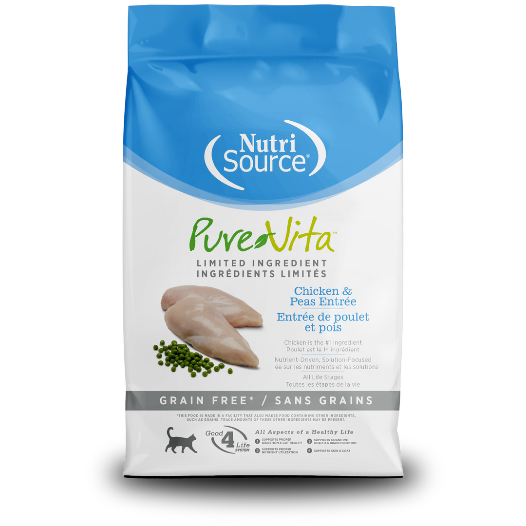 NutriSource PureVita - Chat Poulet et Pois - Nourriture Sèche à Ingrédients Limités Sans Grains pour Chats