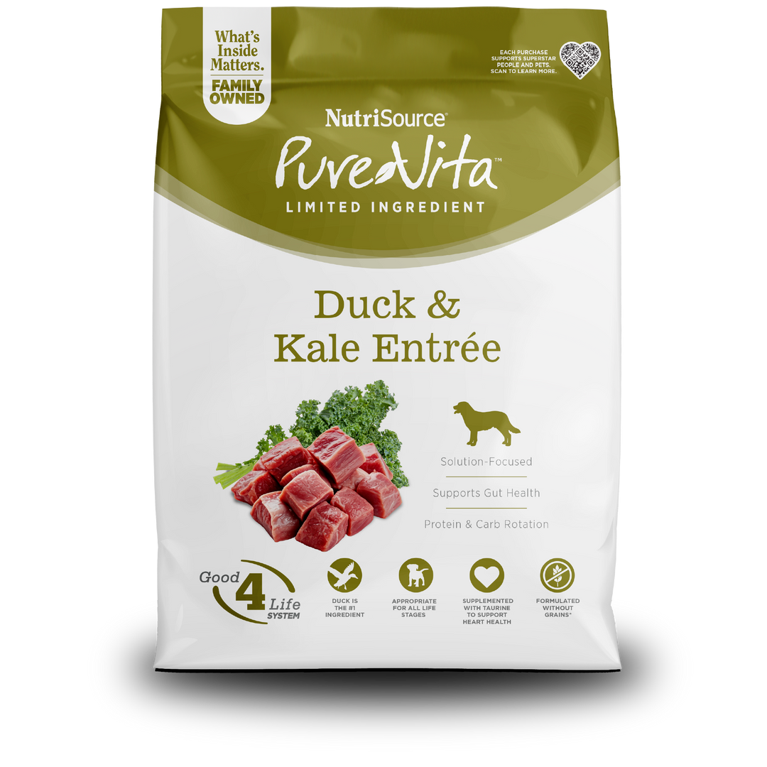 NutriSource PureVita - Chien Canard et Chou Frisé - Nourriture Sèche à Ingrédients Limités Sans Grains pour Chiens