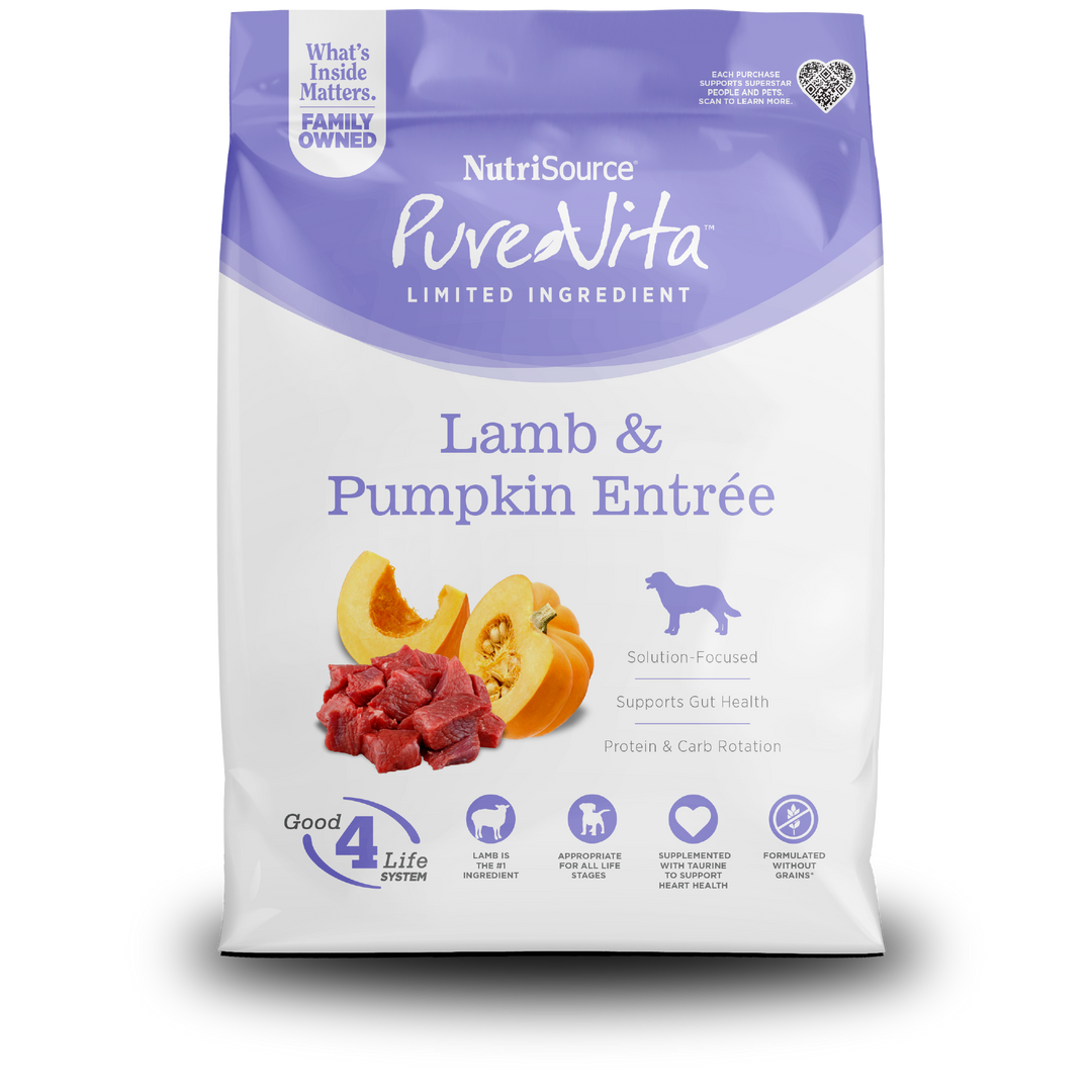 NutriSource PureVita Sans Grains - Agneau et Citrouille - Nourriture Sèche à Ingrédients Limités pour Chiens